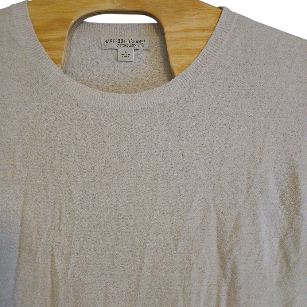 Barefoot Dreams Taupe CozyChic Ultra Lite Crewneck Sweater Large Womens